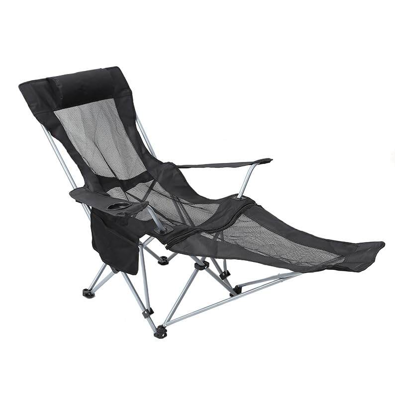 Zero Gravity Chair Reclining Folding Chair with Removable Footrest and Pillow & Cup Holder, Adjustable Outdoor Oxford Fabric Lounge Recliner for Camping, Beach, Garden, Patio, Black Mesh - color: Black Mesh