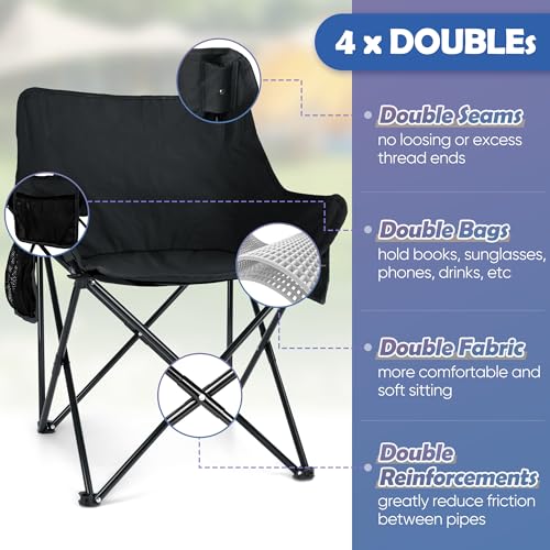 HaSteeL Camping Chair for Adults, Compact Folding Portable Chairs Set with Side Pockets for Outdoors Fishing, Hiking, Backpacking, Picnic, Beach, Travel, Supports to 250lbs, & Storage Bags (Black) - color: Black