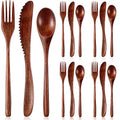 Geiserailie 12 Pcs Wooden Utensils for Eating Wooden Spoon Fork Knife Cutlery Set Kitchen Wood Dinner Flatware Tableware Set Includes Spoon, Fork, Knife