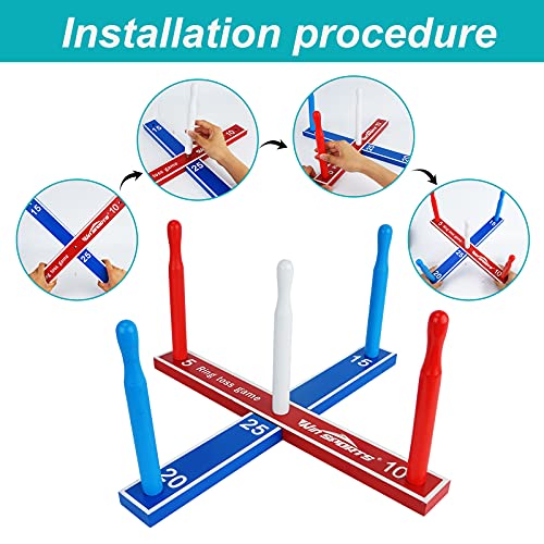 Wooden Ring Toss Game Set Includes Wood Base for Kids, Indoor & Outdoor Game for Family and Adults