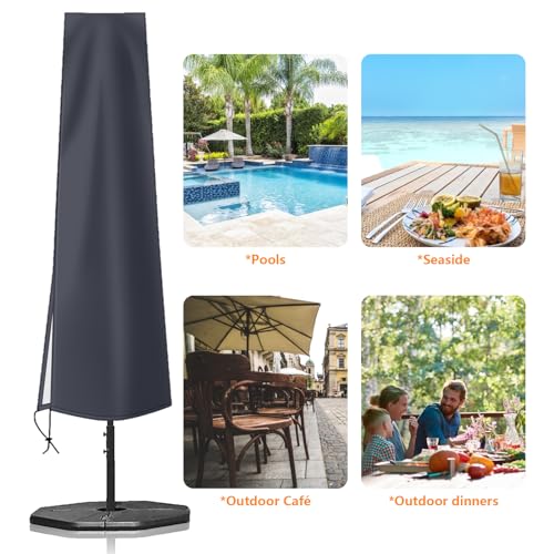 OKPOW Umbrella Cover 420D Oxford Fabric Patio Umbrella Covers Waterproof with Zip, for 9ft to 12ft Garden Outdoor Umbrella (Dark Grey) - color: Dark Gray, size: Fit for 9-12 Feet Market Umbrella