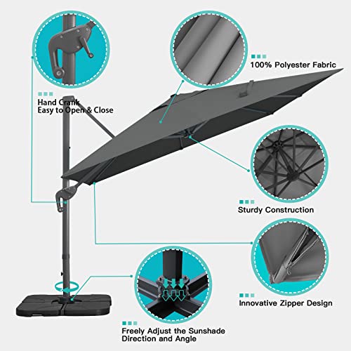 Sunnyglade 10x13Ft Cantilever Patio Umbrella Rectangular Deluxe Offset Umbrella 360°Rotation & Integrated Tilting System Patio Hanging Umbrella for Market Garden Deck Pool Backyard Patio(Grey) - color: Grey, size: 10 x 13 ft
