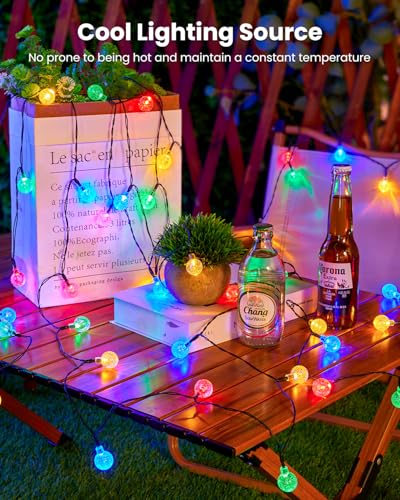 Brightown Solar String Lights Outdoor 60 Led 35.6 Feet Crystal Globe Lights with 8 Lighting Modes, Waterproof Solar Powered Patio Lights for Garden Yard Porch Wedding Party Decor (Multicolor) - color: Multicolor, size: 1 Pc