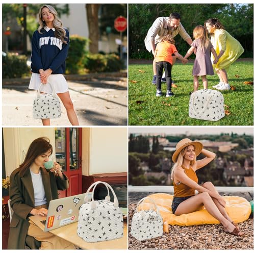 LEDAOU Lunch Box for Women Insulated Lunch Bag Corduroy Lunch Tote Bags Leakproof Cooler Lunch Case for Travel Work Picnic - color: Corduroy Beige-Bow Tie