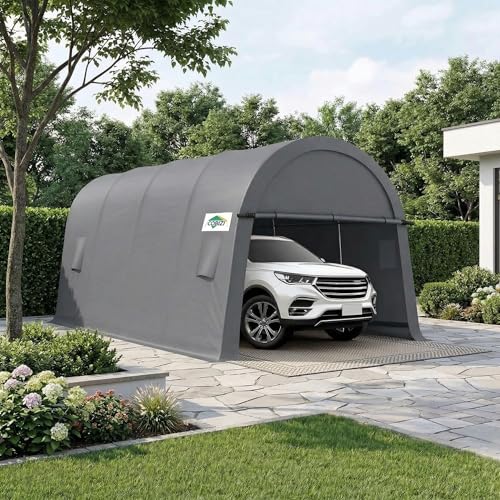 COBIZI Carports 10x20 Heavy Duty Car Canopy Garage with Removable Doors & Vents, Galvanized Frame Portable Carport Canopy Outdoor Storage Shelter with All-Season Tarp for Car Boat Truck, Gray - color: Gray, size: 10'x20'