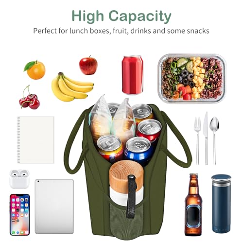 DALINDA Lunch Bag Lunch Box for Women Men Reusable Insulated Lunch Tote Bag High Capacity for Travel Work Picnic,army green - color: Army Green, size: Oxford cloth