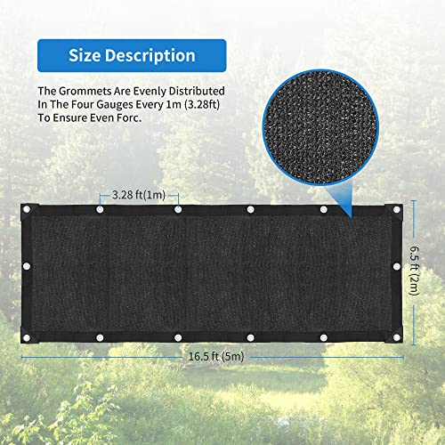 90% Black Sunblock Shade Cloth, UV Resistant Sun Shade Canopy with Grommets, 6.5 ft x 16.5 ft Outdoor Shade Mesh Cover Tarp for Garden, Greenhouse, Pergola, Backyard, Patio, Flowers Plants