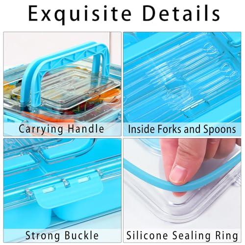 Snack Box Container with Insulated Cooler Bag, Divided Serving Tray with Lid and Handle Beach Essentials, Snackle Box Veggie Fruit Tray with 8 Compartments & 8 Forks & 2 Spoon Blue - size: Blue