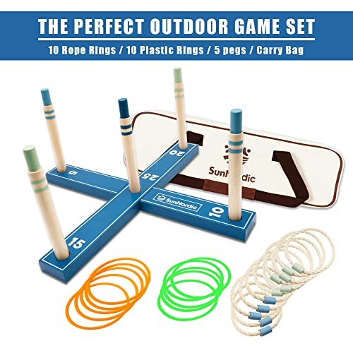SunNordic Wooden Ring Toss Game Set, Backyard Beach Camping Game with Toss Rings & Portable Carrying Bag, Outdoor Lawn & Yard Games for Kids, Adults & Family - color: Iceberg Blue
