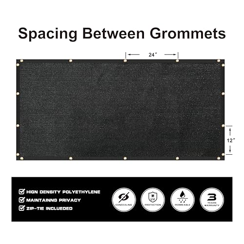 8' x 50' Black Fence Privacy Screen,with Bindings & Grommets,Heavy Duty for Gardens,Backyard,Patio,Tennis Court,Pool,Construction Project, We Make Custom Sizes