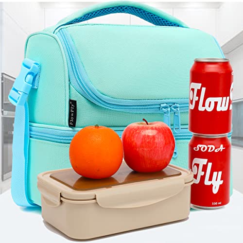FlowFly Double Decker Cooler Insulated Lunch Bag Large Tote for Boys, Girls, Men, Women, With Adjustable Strap,Light Blue - color: Light#Blue