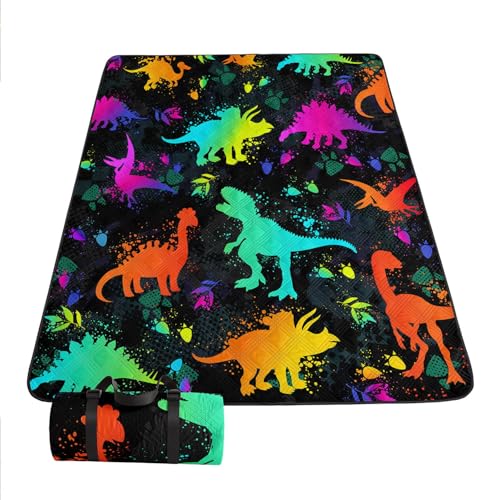 Outdoor Picnic Blanket Portable Ultrasonic Waterproof Picnic Dinosaur Graffiti Printed Camping Beach Mat for Sand and Wet Grass Hiking (Dinosaur02 L - color: Dinosaur02, size: Extra Long - 78"x78"