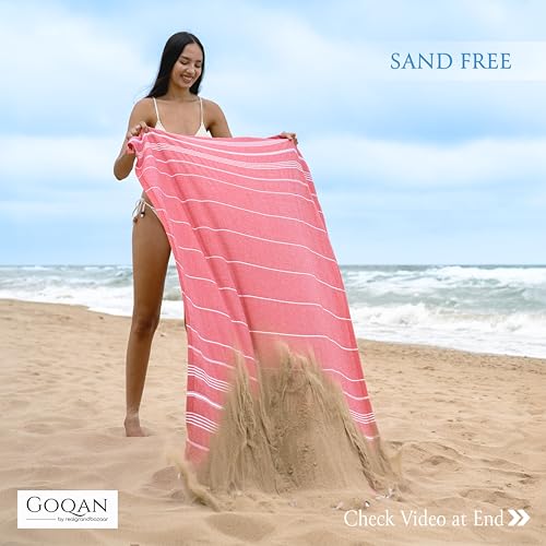 GOQAN Turkish Beach Towel Oversized 39x71 | Thin, Lightweight, 100% Cotton and Sand Free Towel is Suitable for Beach, Travel, Swim & Gift | Odor Free - Red - color: Red, style: Lucky