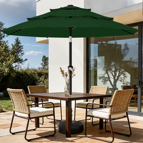 AreShark 9ft 3-Tier Patio Umbrellas, Outdoor Umbrella with 8 Sturdy Ribs UV Protection Windproof, Market Table Umbrella w/Push Button Tilt & Crank for Pool, Porch, Deck, Garden(Dark Green) - color: Dark Green