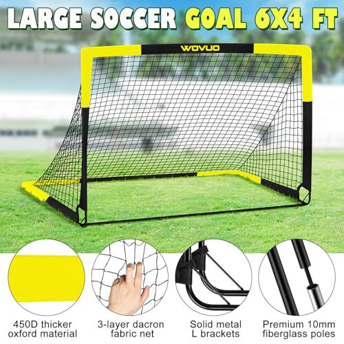 Kids Soccer Goals for Backyard Set of 2, 6x4 ft Portable Toddler Soccer Goal Training Equipment with Soccer Target, Ball, Cones, Soccer Net for Kids Age 3-5 6-8 8-12 10-12-14 Outdoor Sports Games Gift - color: Black Yellow