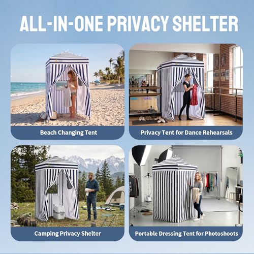 CROWN SHADES 4x4 Pop Up Changing Tent, Patented One-Push Center Lock Portable Changing Room, Privacy Canopy for Camping, Poolside, Beach, Photoshoots, Blue/White - color: Blue/White, size: 4X4 FT