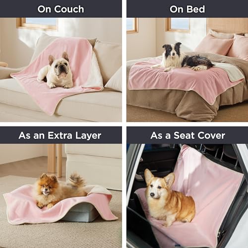 Bedsure Waterproof Dog Blankets for Small Dogs - Small Cat Blanket Washable for Couch Protection, Sherpa Fleece Puppy Blanket, Soft Plush Reversible Throw Furniture Protector, 25"X35", Pink - color: Azalea Pink, size: S(25x35")