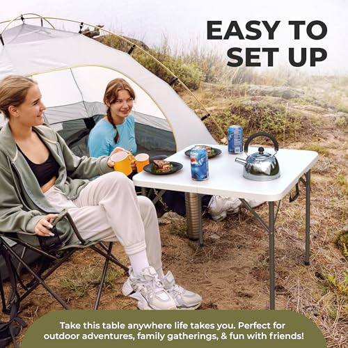 Our Modern Space 34" Square Foldable Table with Built in Handle & Steel Legs | Heavy Duty Portable | Perfect for Party, Dining, Wedding, Events, Picnic Indoor, Outdoor, Camping, Utility, Temporary - color: White, size: 3 FT - Square