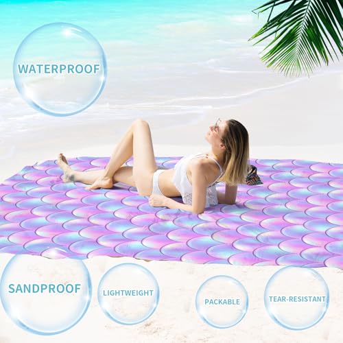Beach Blanket Waterproof Sandproof 78''×81'' Large Suits 1-5 Adults Oversized Lightweight Picnic Mat Sand-Free Blanket for Camping Hiking Beach Travel - color: Fish Scale, size: 78''x81''