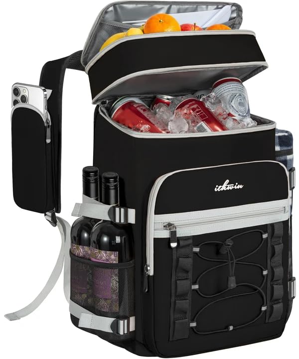 Cooler Backpack, 40 Cans Insulated Lunch Backpack Picnic Backpack for Men&Women, Durable Cooler Bag with 2 Leak Proof Compartments for Picnic, BBQ Camping, Lunch, Beach, Hiking, Black - color: Black