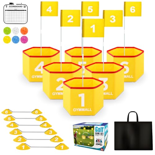 Backyard Golf Set for Kids, Adults and Family, Portable 6 Holes Golf Course with Balls, Flags and Carry Bag for Lawn, Park, Beach and Hotel - Yellow - color: Yellow, size: 6 Holes