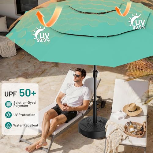 AreShark 9ft 3-Tier Patio Umbrellas, Outdoor Umbrella with 8 Sturdy Ribs UV Protection Windproof, Market Table Umbrella w/Push Button Tilt & Crank for Pool, Porch, Deck, Garden(Turquoise) - color: Turquoise