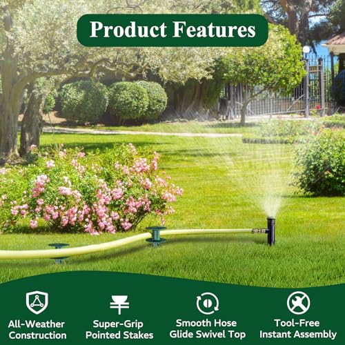 10 Inch Garden Hose Guide Spike, Rust Free Zink Sturdy Metal Stake, Heavy Duty Dark Green Spin Top, Keeps Garden Hose Out of Flower beds, for Plant Protection Greenhouse, Yard Lawn, 2PCS