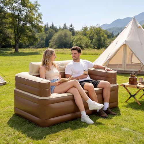 Inflatable Couch with Cup Holder, Velvety Blow Up Couch for Adults with Electric Pump, Air Sofa for Camping & Home, 60"x32"x34" - size: Large