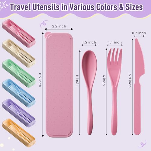 Quatish Reusable Travel Utensils with Case,3 Sets of Camping Utensils,Portable Wheat Straw Utensil (Knife, Fork, Spoon) for Lunch Box,Kitchen, Travel, Picnic & Daily Use - Easy to Clean (Multi-Color)