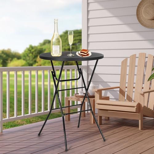 Nice C Plastic High Top Round Table, Portable Cocktail Bar Table, 31.5" Folding Counter Height Tables, Waterproof Outdoor/Indoor Tables for Parties, Weddings, Camping, Backyard (Black, 1 Pack) - size: Black 1 Pack