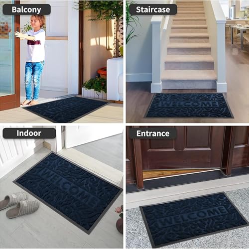 Yimobra Welcome Mat Outdoor 29.5x17, Waterproof Non-Slip Outdoor Mats for Front Door Outside Entrance, Low-Profile Entryway Mat Indoor for Garage Patio, Blue - color: Blue, size: 29.5x17 Inch
