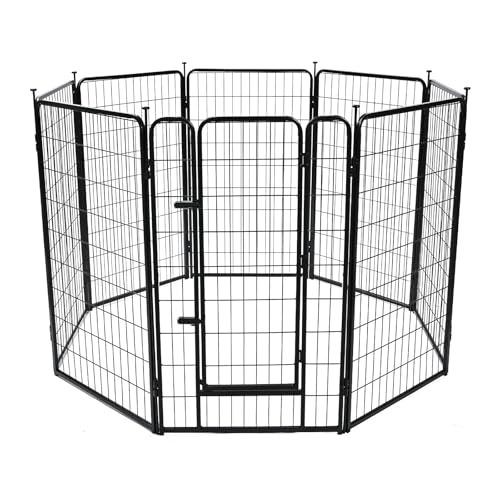 Amazon Basics Dog Playpen, 8 Panels Metal Fence with Door, Foldable for Indoor and Outdoor Use, Suitable for Small to Medium Sized Dogs, 42 Inch Height, Black - style: 8pcs-42"