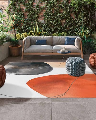 Outdoor Rug 6x9ft, Orange Color Block Abstract Geometric Indoor Area Rug for Patio Backyard Deck Large Floor Mat, Boho Nordic Style Non-Slip Outside Carpet Balcony Porch Camping Rugs Picnic Mat - size: 6' x 9' (Rectangular)