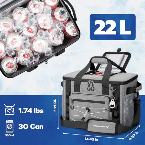Maelstrom Soft Sided Cooler Bag, 30/40 Can Collapsible Insulated Ice Chest, Large Leakproof Portable Storage for Camping, Travel, Kayaking & Beach - color: 5.Gray with lid, size: 30 Can
