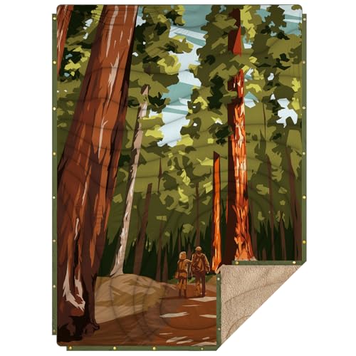 Outdoor Camping Blanket with Sherpa Lining, Extra Warm Thick Camp Blankets and Puffy Ultralight Soft Poncho DWR Camping Quilt for Cold Weather, Adventure, Sleeping, Backpacking 78"x 56" - color: Olive Green, size: 78 x 56 inches