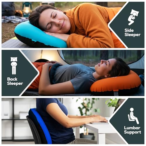 Gear Doctors 3.5oz Compact Ultralight Inflatable Camping Pillow —Inflatable Camp Pillow —Backpacking Pillows Ultralight—Camping Pillows for Sleeping, Hiking, Travel, Beach, Office, Neck, Lumper [Blue] - color: Blue Camping Pillow