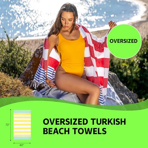 HAVLULAND Turkish Beach Towels, Oversized 40"x72" Turkish Bath Towel, Highly Absorbent Quick Dry Sand Free Beach Towels for Beach Pool Spa Gym Yoga Travel Camping Picnic Blanket - Orange/Fuchsia - color: Orange/Fuchsia