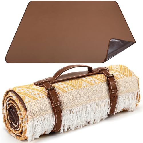 VitalCozy Waterproof Picnic Blankets 71×71 inch Outdoor Blanket Foldable 2 in 1 Double Layer Sandproof Beach Mat with Carry Strap for Camping Lawn Park Beach Grass(Yellow) - color: Yellow White