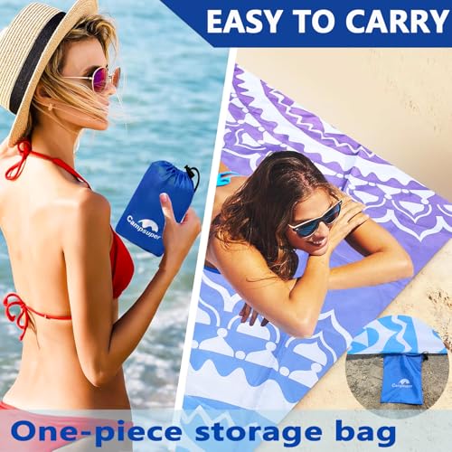 Beach Blanket Waterproof Sandproof Oversized 95”x 80”,Sand Free Beach Mat with Corner Pockets,Portable Mesh Bag for Beach Festival,Picnic,Travel and Outdoor Camping (Gradient Semicircle)