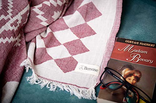 Bersuse 100% Cotton Bahamas XL Throw Blanket Turkish Towel Beach Blanket - Beach Camping Essentials - 75x90 Inches, Burgundy - color: Burgundy