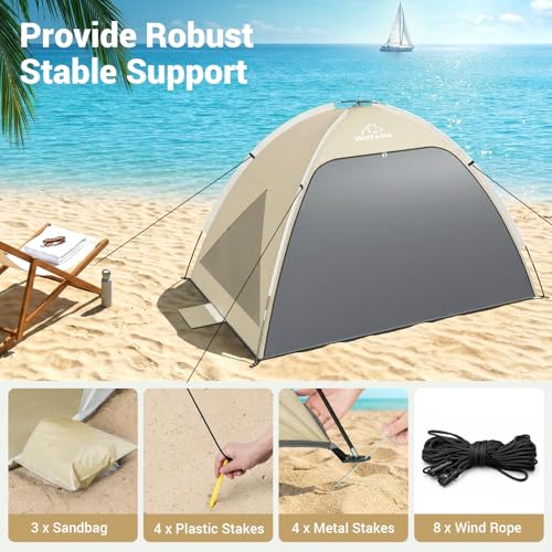 Wolfwise Large Beach Tent Sun Shelter for 3-4 Person, Spacious Sun Shade UPF 50+ UV Protection, Extendable Floor for Privacy, 3 Ventilated Mesh Windows, Portable with Carrying Bag, 95 ″x65″x55″,Beige - color: Beige