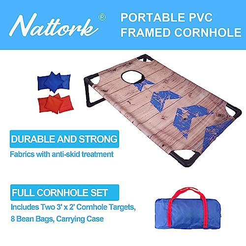Portable Cornhole Set with 2 Collapsible Cornhole Boards, 8 Cornhole Bean Bags and Carrying Case for Yard Toss Game, Indoor Outdoor Camping Games for Family Parties (3 x 2-feet) - color: Rustic