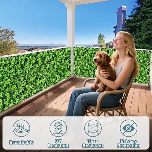 Shade&Beyond Customized 4FT X 25FT Privacy Fence Screen 450 GSM PVC Printed Privacy Fence with Zip Ties for Courtyards, Pools, Balconies-Green Leaves - color: Greenleaf Printing, size: 0 4' x 2 5'