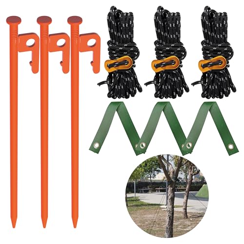Tree Stake Kit – Heavy Duty Tree Stakes and Supports for Leaning Trees – Metal Stake for Straightening Kit with 3 Set Tree Stakes, for Staking and 13.12 Feet Tree Rope - color: 3 Pack