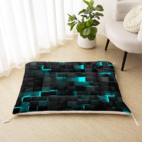Nttopship Dog Cat Bed Mat Ultra Soft Fluffy Pet Bed Washable Fashion Dog Crate Beds Comfy Comfy Pet Sleeping Pad Suitable for Pet Raised Bed(30"x26",Turquoise Black) - color: Turquoise Black, size: Medium