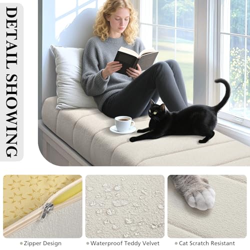 Wenqik Bench Cushion 40x20x4 Inch for Indoor Outdoor Furniture Tufted Thicken Bay Window Seat Cushion Non Slip Waterproof Dining Piano Bench Pad Pillow Anti Cat Scratch for Patio Porch Swing, Beige - color: Beige, size: 40x20x4 Inch