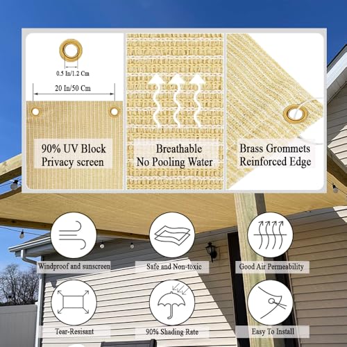90% Shade Cloth for Patio, 6X6 FT Pergola Shade Cover, Breathable Sun Shade Fabric for Beach, Deck, Porch, Gazebo, Carport, Outdoor Sunshade Screen for Garden, Balcony, Pool. - size: 6x6Ft
