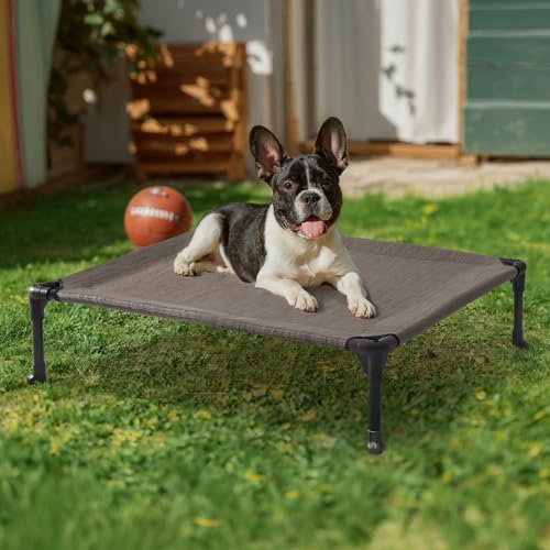 Veehoo Cooling Elevated Dog Bed, Portable Raised Pet Cot with Washable & Breathable Mesh, No-Slip Feet Durable Dog Cots Bed for Indoor & Outdoor Use, Medium, CWC1803-M - color: Brown, size: 32.0"L x 25.0"W x 7.0"Th