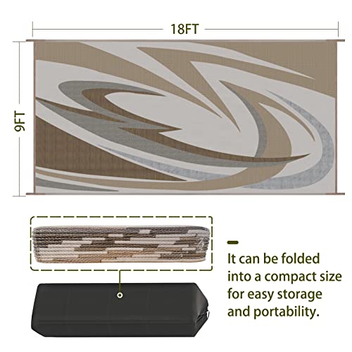 EEZ RV Products 9'x18'BWW Heavy Duty Reversible/Durable Outdoor Patio/RV Mats - Perfect for RVing (9ft x18ft Brown) Come with Large Storage Bag & 6 Sets of Stakes and Washer - color: Brown, size: 9' x 18' (Rectangular)