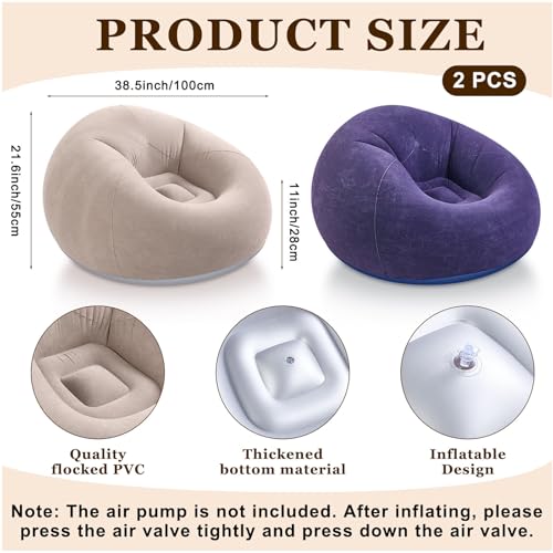 Realspring Inflatable Bean Bag Chairs Outdoor Blow up Camping Chairs Inflatable Lazy Sofa Folding Portable Bean Bag Loungers Couch for Movie Night(Brown, Blue,2 Pcs) - color: Brown, Blue